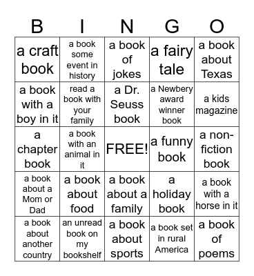 Indigo Ranch Litttle Free Library Bingo Card