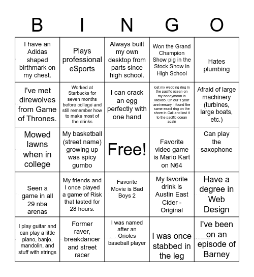 VELO BINGO Card
