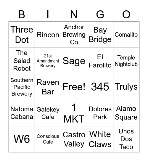 SFO D&P Bingo Card