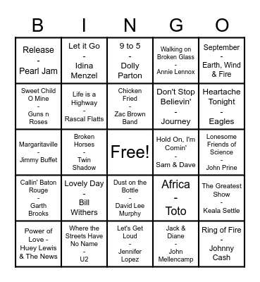 Music Bingo Card