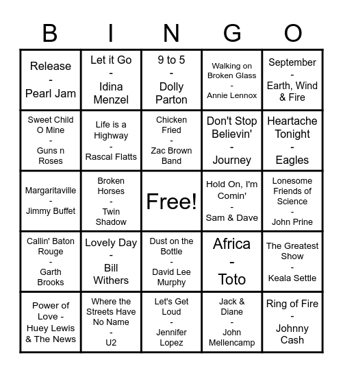 Music Bingo Card