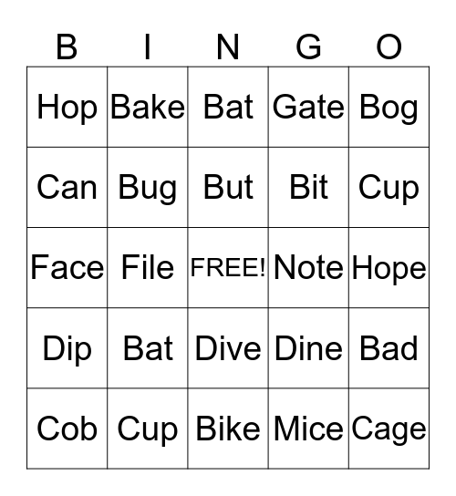 Bingo! Bingo Card