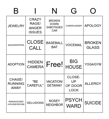 LIFETIME MOVIE BINGO Card