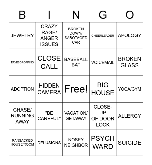 LIFETIME MOVIE BINGO Card