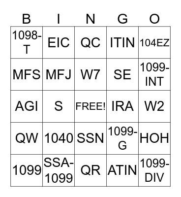 TAX SCHOOL BINGO Card