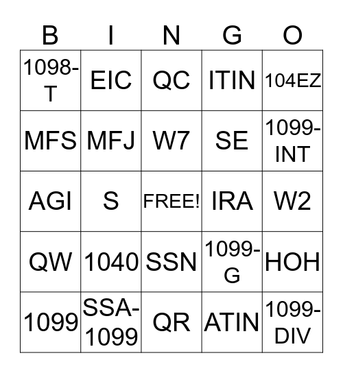 TAX SCHOOL BINGO Card