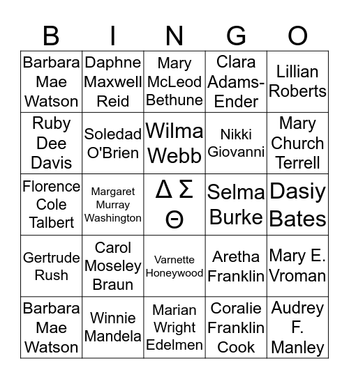 Δ Σ Θ Honorary Members  Bingo Card