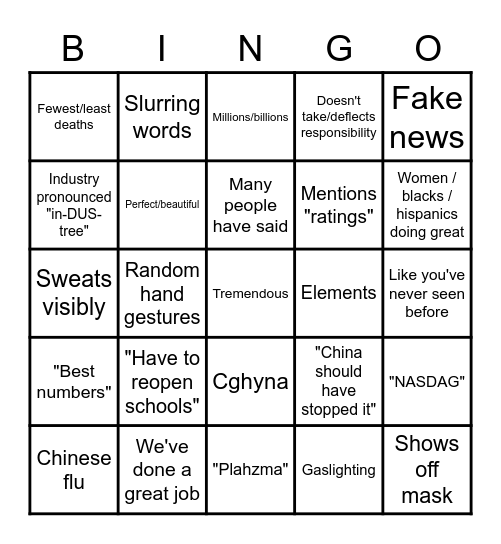 Trump Briefing Bingo Card