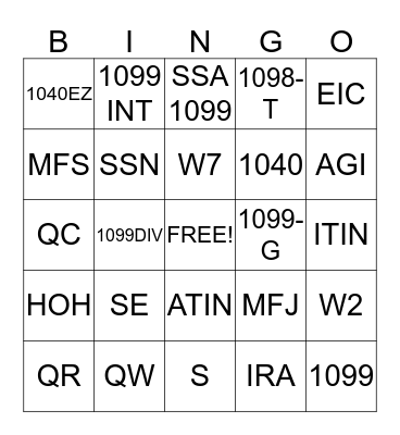 TAX SCHOOL BINGO Card