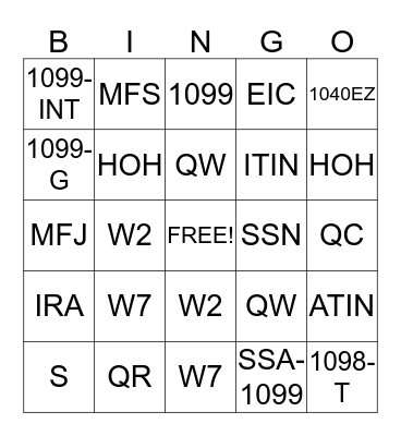 TAX SCHOOL BINGO Card