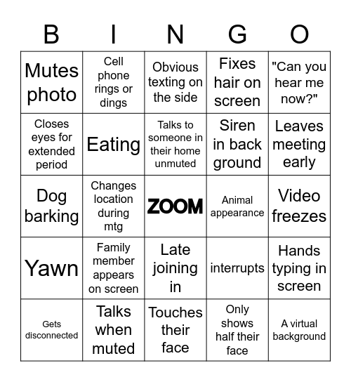 Barrow Zoom Bingo Card