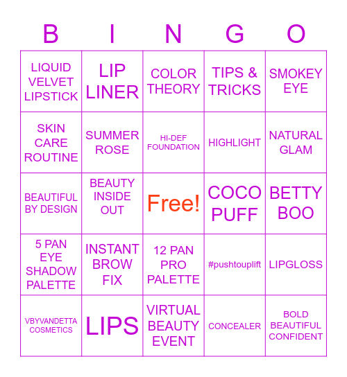 BEAUTY BINGO Card