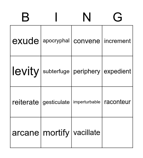 Lesson 1 Bingo Card
