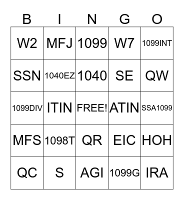 TAX SCHOOL BINGO Card