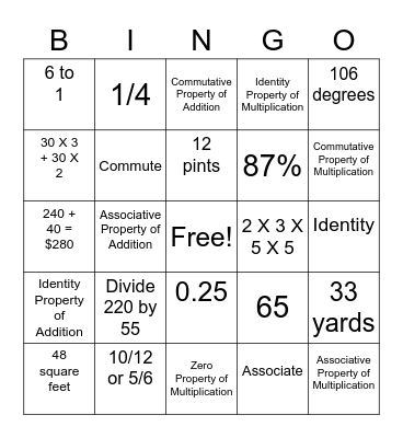 Math Lunch Bunch Bingo Card