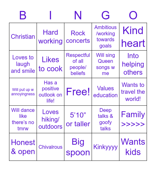 Are you Ava’s type? Bingo Card