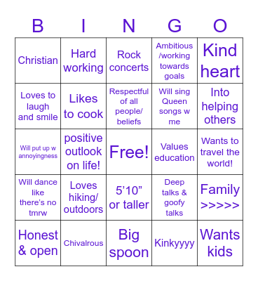 Are you Ava’s type? Bingo Card