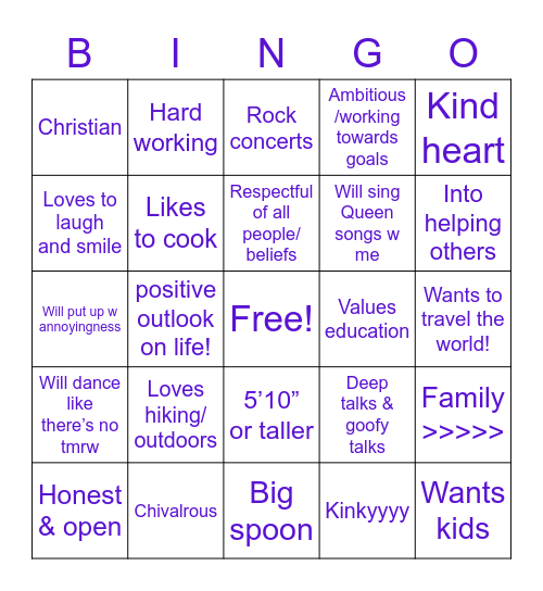 Are you Ava’s type? Bingo Card