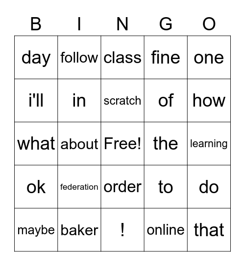 oof Bingo Card