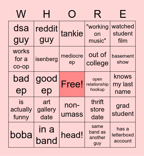 whore bingo! Bingo Card