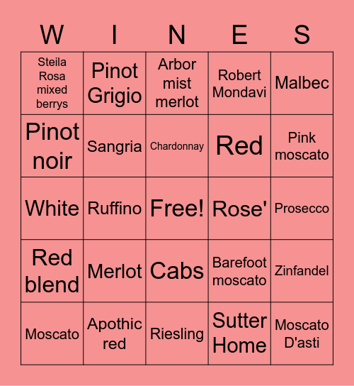 Women & Wine Bingo Card
