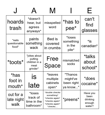 Jamie Bingo Card