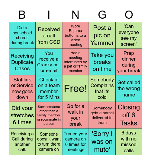 Payroll Accounting Team Bingo Card