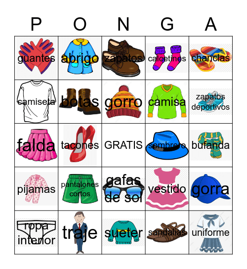 La Ropa Bingo Card