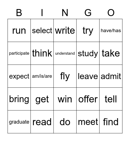 Presn vs past Verbs Bingo Card