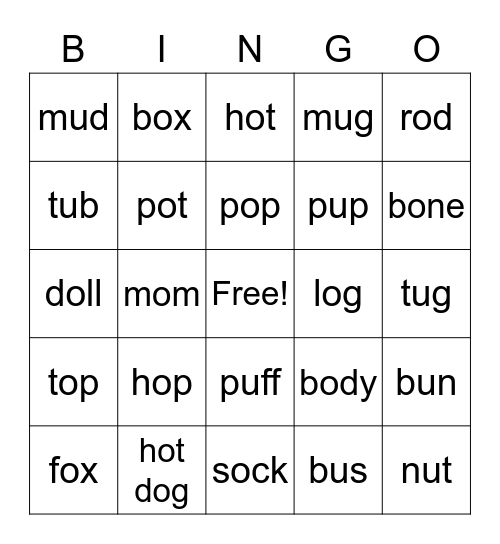 /o/ and /u/ Bingo Card