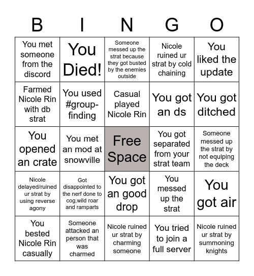 Hexaria Bingo of Maddening Bingo Card