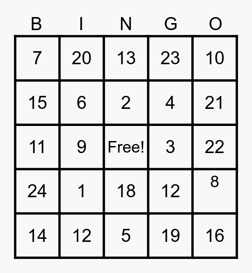 FUN FRIDAY BINGO Card