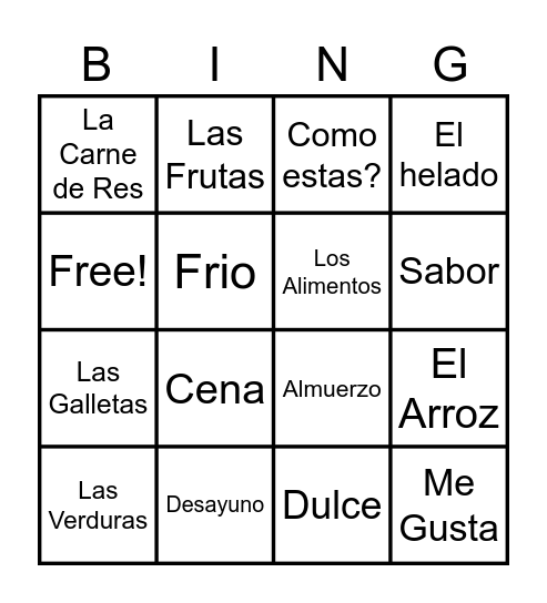 Los Alimentos Bingo Card