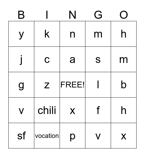 Lesson 3 Bingo Card