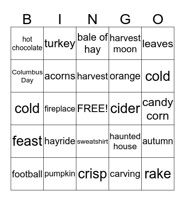 Fall Leaves Fall Bingo Card