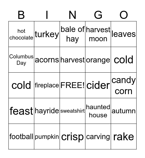 Fall Leaves Fall Bingo Card