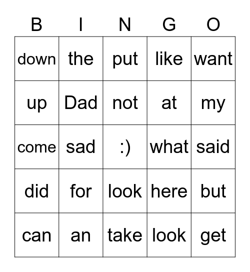 Word Bingo Card