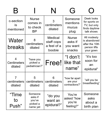 Maternity Ward Bingo Card