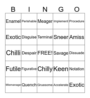 Lesson 3 Bingo Card