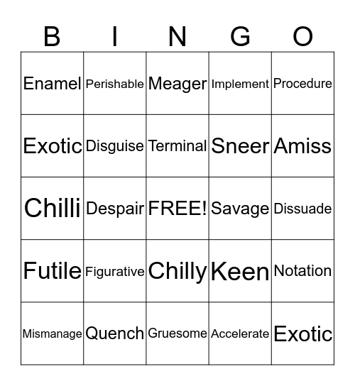 Lesson 3 Bingo Card