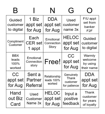 Team BINGO Card