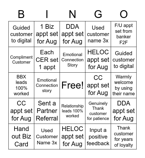 Team BINGO Card