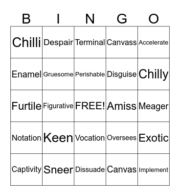 Lesson 3 Bingo Card