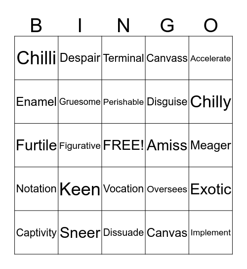 Lesson 3 Bingo Card