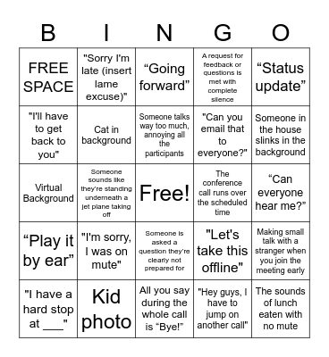 Dream Team Conference Call Shenanigans Bingo Card