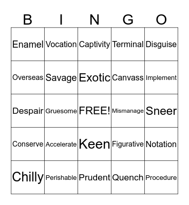 Lesson 3 Bingo Card