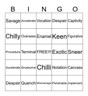 Lesson 3 Bingo Card