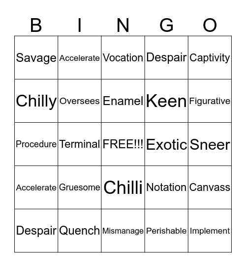 Lesson 3 Bingo Card