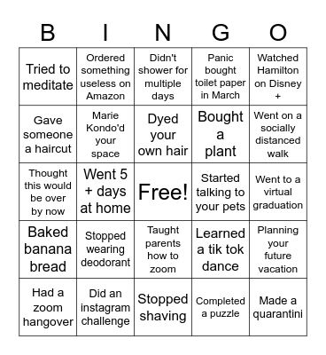 Quarantine Edition Bingo Card