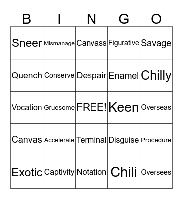 Lesson 3 Bingo Card